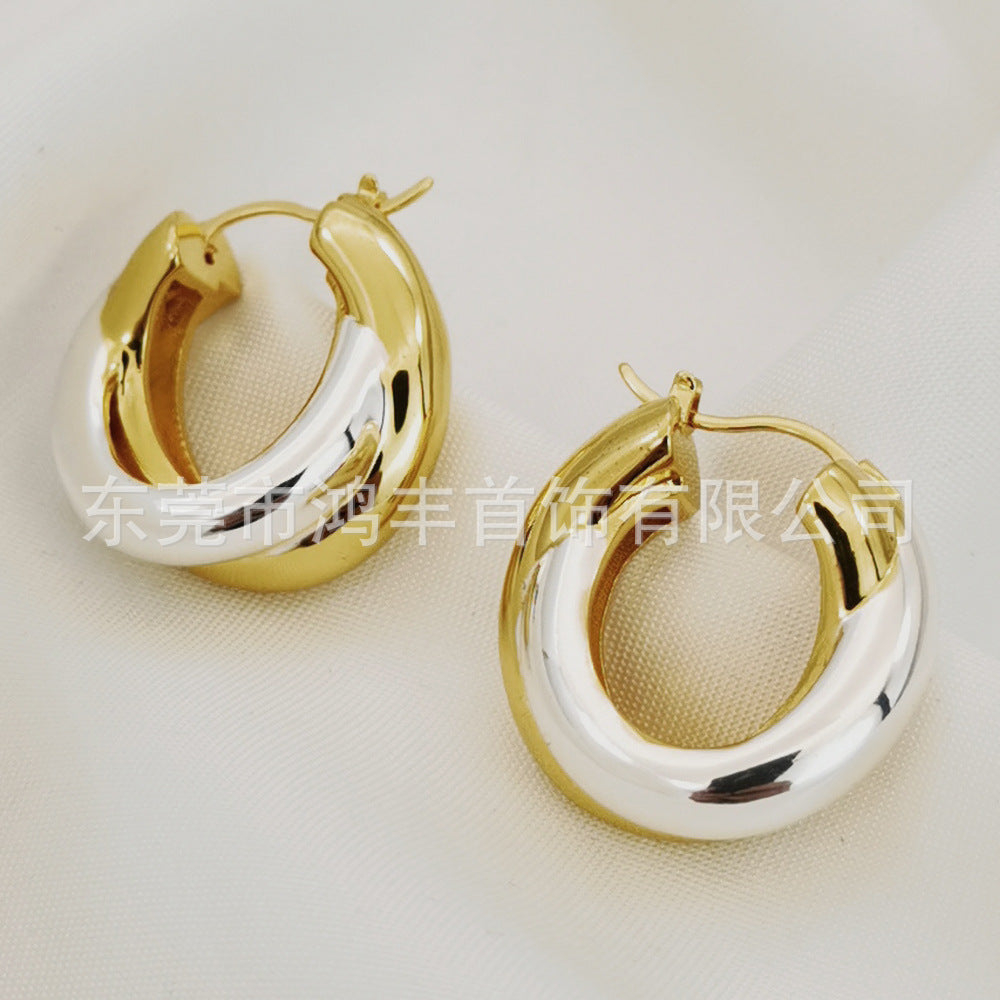 Medley Sculptural Gold and Silver Dual Toned Huggie Hoops