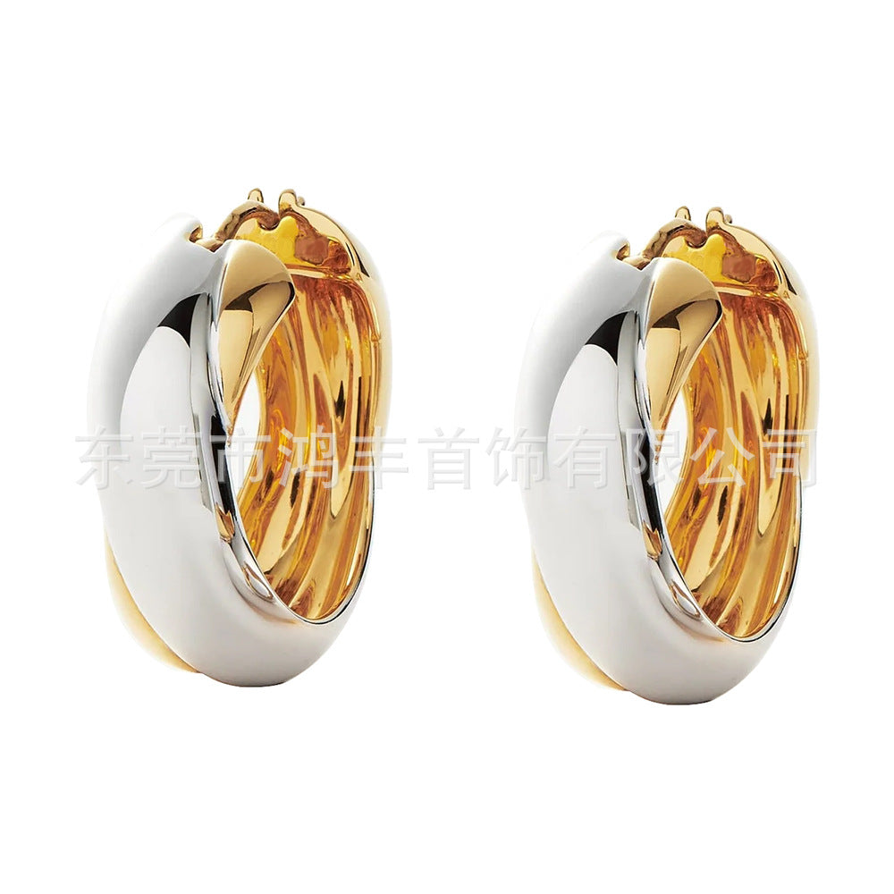 Medley Sculptural Gold and Silver Dual Toned Huggie Hoops